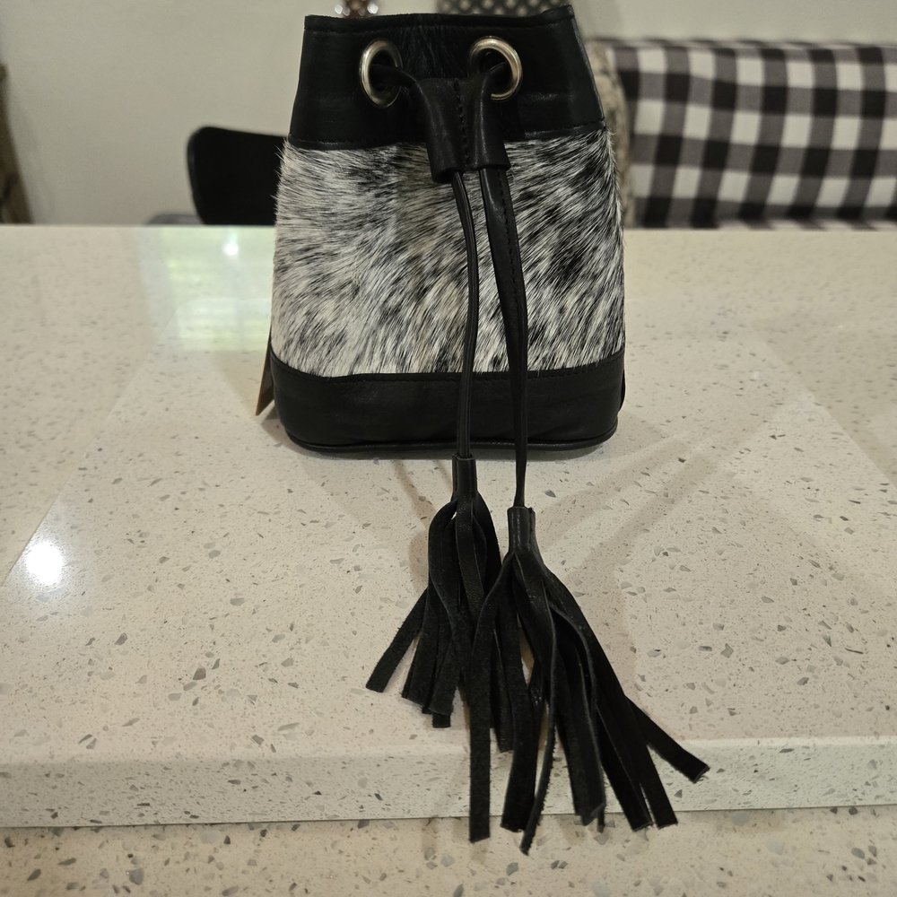 NWT Western Mini Bucket Crossbody Black Leather